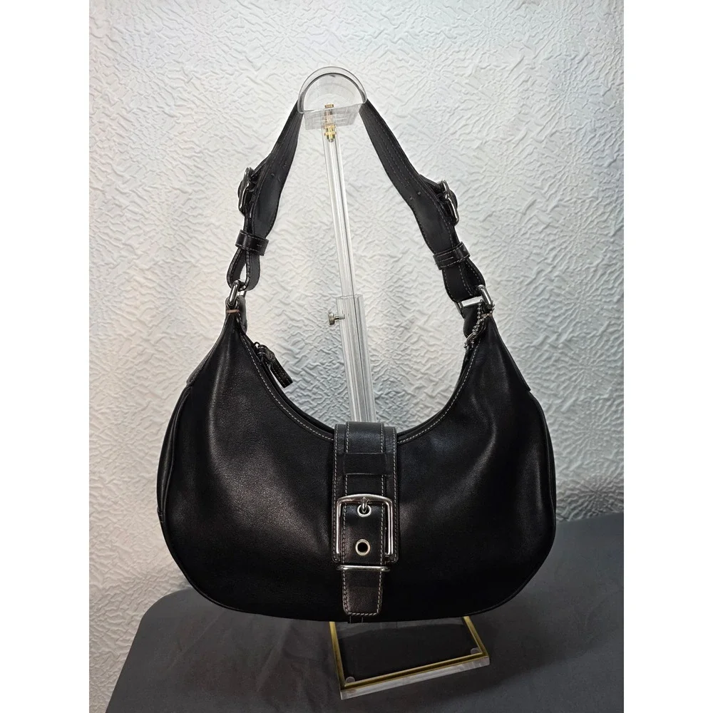 Coach Soho Buckle Flap Hobo Bag Womens Medium Black Leather Excellent Y2K 7546